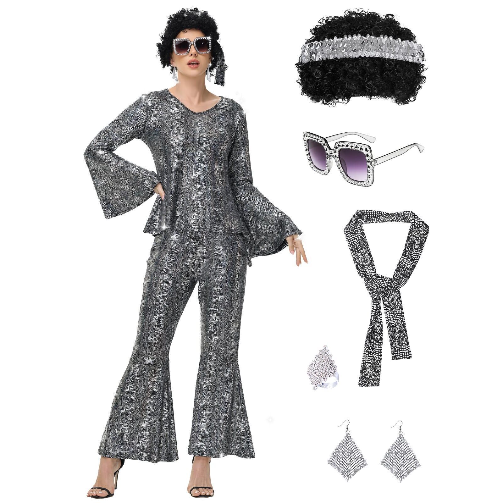 4883 70s Disco Outfits For Women, Retro 8 Pcs Disco Costume